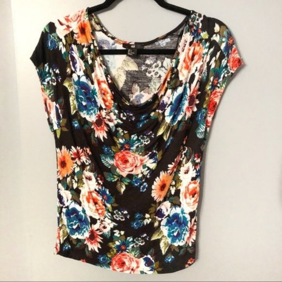 H&M Deep V Draped Short Sleeve Blouse Floral Top - Picture 5 of 8